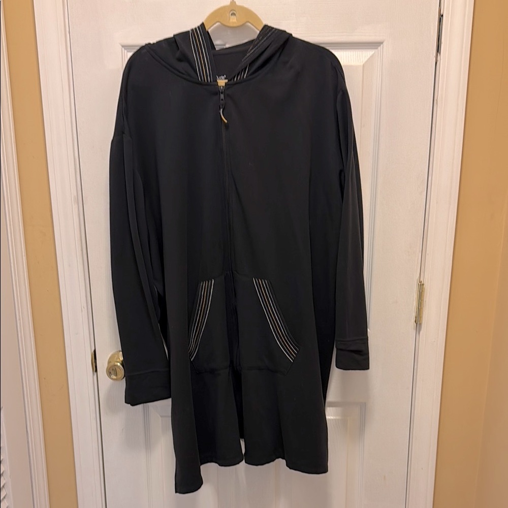 Cuddl Duds Black Cozy zipper hooded Long Sleeve Robe with pockets 3X